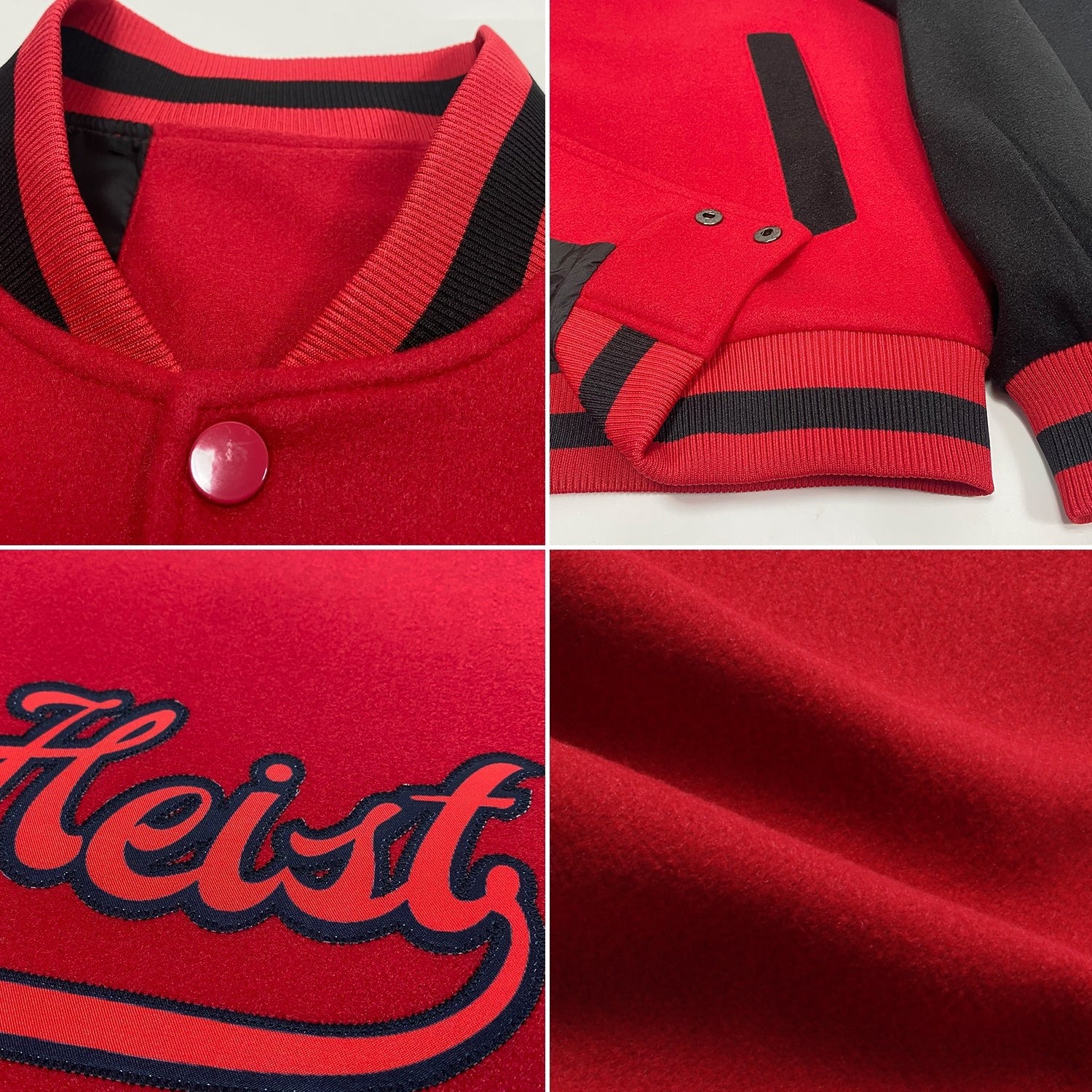 Custom Red Red-Black Bomber Full-Snap Varsity Letterman Two Tone Jacket photo 4