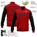 Custom Red Red-Black Bomber Full-Snap Varsity Letterman Two Tone Jacket photo 5