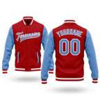 Custom Red Light Blue-White Bomber Full-Snap Varsity Letterman Two Tone Jacket