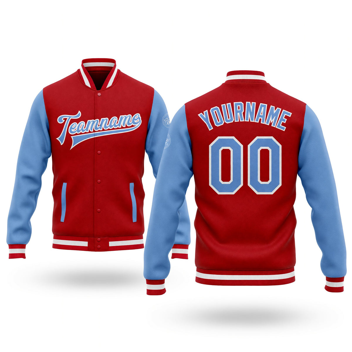 Custom Red Light Blue-White Bomber Full-Snap Varsity Letterman Two Tone Jacket