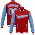 Custom Red Light Blue-White Bomber Full-Snap Varsity Letterman Two Tone Jacket photo 1