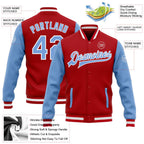 Custom Red Light Blue-White Bomber Full-Snap Varsity Letterman Two Tone Jacket photo 5