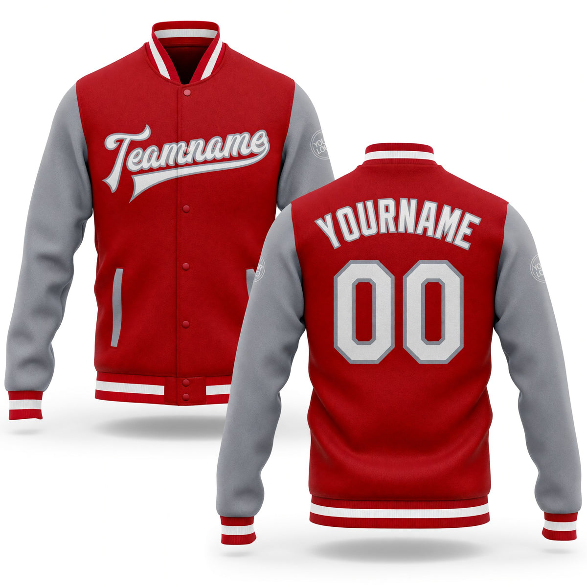 Custom Red White-Gray Bomber Full-Snap Varsity Letterman Two Tone Jacket