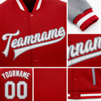 Custom Red White-Gray Bomber Full-Snap Varsity Letterman Two Tone Jacket detail