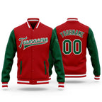 Custom Red Kelly Green-White Bomber Full-Snap Varsity Letterman Two Tone Jacket