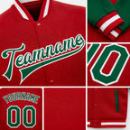 Custom Red Kelly Green-White Bomber Full-Snap Varsity Letterman Two Tone Jacket detail