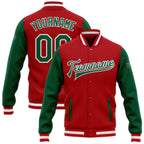 Custom Red Kelly Green-White Bomber Full-Snap Varsity Letterman Two Tone Jacket photo 1