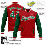 Custom Red Kelly Green-White Bomber Full-Snap Varsity Letterman Two Tone Jacket photo 5