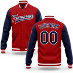 Custom Red Navy-White Bomber Full-Snap Varsity Letterman Two Tone Jacket