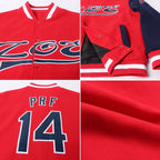 Custom Red Navy-White Bomber Full-Snap Varsity Letterman Two Tone Jacket photo 4