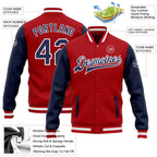 Custom Red Navy-White Bomber Full-Snap Varsity Letterman Two Tone Jacket photo 5