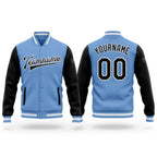 Custom Light Blue Black-White Bomber Full-Snap Varsity Letterman Two Tone Jacket