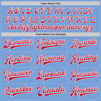 Custom Light Blue Red-White Bomber Full-Snap Varsity Letterman Two Tone Jacket photo 6