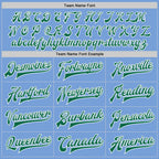 Custom Light Blue Kelly Green-White Bomber Full-Snap Varsity Letterman Two Tone Jacket photo 5