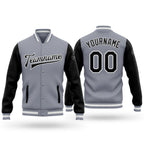Custom Gray Black-White Bomber Full-Snap Varsity Letterman Two Tone Jacket