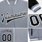 Custom Gray Black-White Bomber Full-Snap Varsity Letterman Two Tone Jacket detail