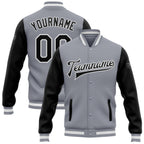 Custom Gray Black-White Bomber Full-Snap Varsity Letterman Two Tone Jacket photo 1