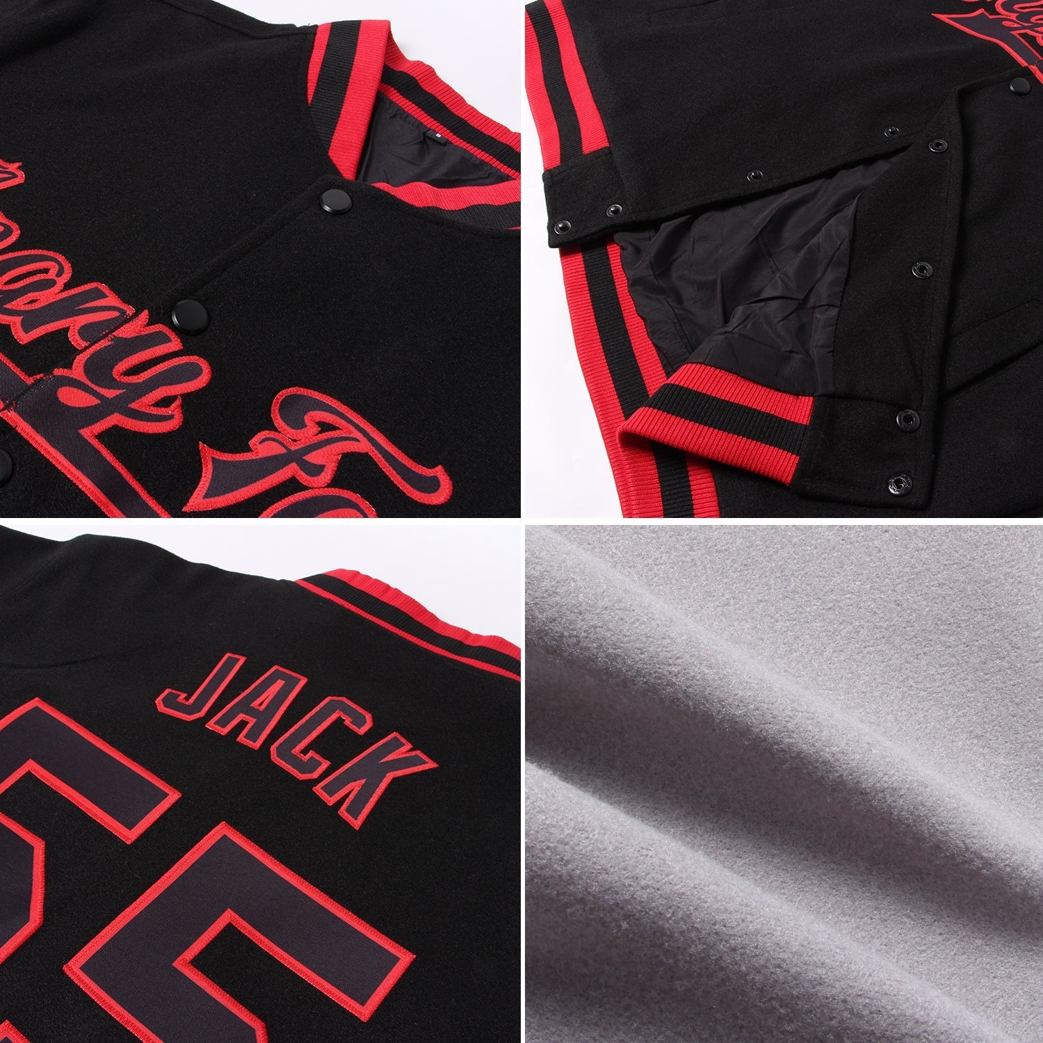 Custom Gray Black-White Bomber Full-Snap Varsity Letterman Two Tone Jacket photo 4