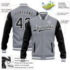 Custom Gray Black-White Bomber Full-Snap Varsity Letterman Two Tone Jacket photo 5