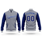 Custom Gray Royal-White Bomber Full-Snap Varsity Letterman Two Tone Jacket