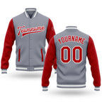Custom Gray Red-White Bomber Full-Snap Varsity Letterman Two Tone Jacket