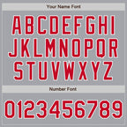 Custom Gray Red-White Bomber Full-Snap Varsity Letterman Two Tone Jacket photo 7