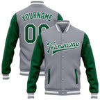 Custom Gray Kelly Green-White Bomber Full-Snap Varsity Letterman Two Tone Jacket photo 1