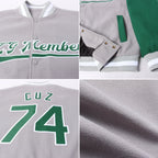 Custom Gray Kelly Green-White Bomber Full-Snap Varsity Letterman Two Tone Jacket photo 4
