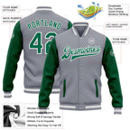 Custom Gray Kelly Green-White Bomber Full-Snap Varsity Letterman Two Tone Jacket photo 5