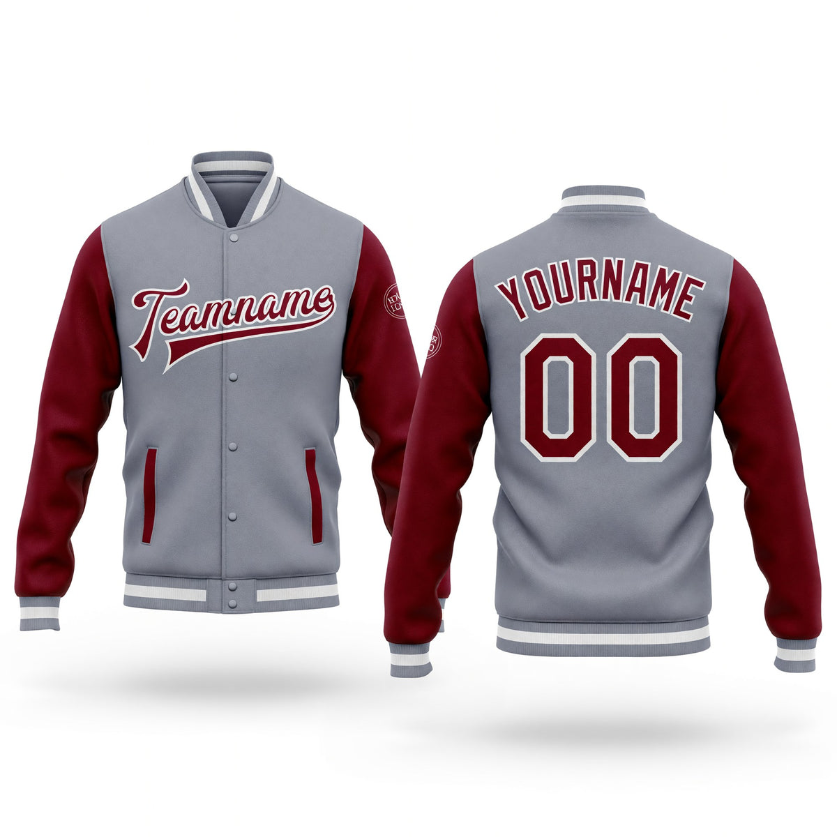Custom Gray Crimson-White Bomber Full-Snap Varsity Letterman Two Tone Jacket
