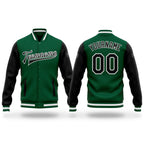 Custom Kelly Green Black-White Bomber Full-Snap Varsity Letterman Two Tone Jacket