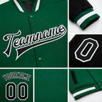 Custom Kelly Green Black-White Bomber Full-Snap Varsity Letterman Two Tone Jacket detail
