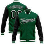 Custom Kelly Green Black-White Bomber Full-Snap Varsity Letterman Two Tone Jacket photo 1