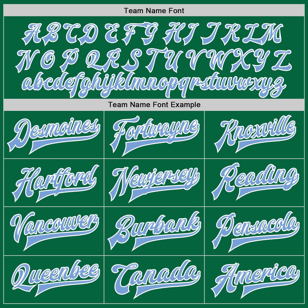 Custom Kelly Green Light Blue-White Bomber Full-Snap Varsity Letterman Two Tone Jacket photo 5