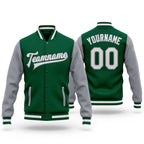 Custom Kelly Green White-Gray Bomber Full-Snap Varsity Letterman Two Tone Jacket