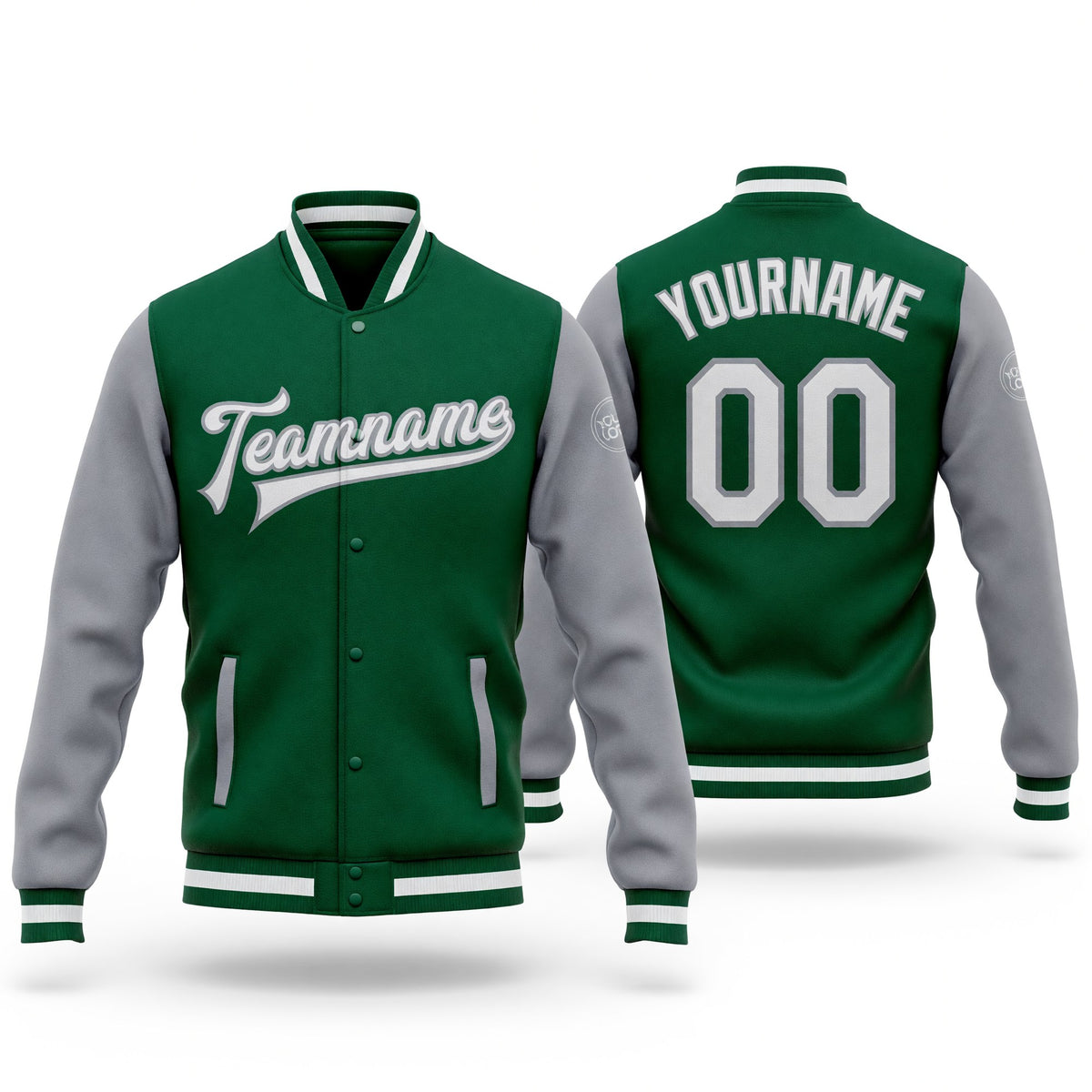 Custom Kelly Green White-Gray Bomber Full-Snap Varsity Letterman Two Tone Jacket