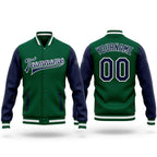 Custom Kelly Green Navy-White Bomber Full-Snap Varsity Letterman Two Tone Jacket