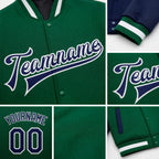 Custom Kelly Green Navy-White Bomber Full-Snap Varsity Letterman Two Tone Jacket detail