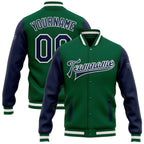 Custom Kelly Green Navy-White Bomber Full-Snap Varsity Letterman Two Tone Jacket photo 1