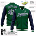 Custom Kelly Green Navy-White Bomber Full-Snap Varsity Letterman Two Tone Jacket photo 5