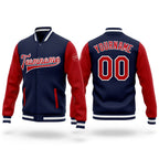 Custom Navy Red-White Bomber Full-Snap Varsity Letterman Two Tone Jacket