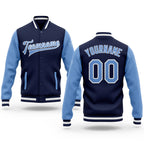 Custom Navy Light Blue-White Bomber Full-Snap Varsity Letterman Two Tone Jacket