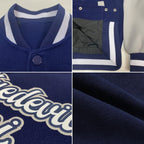 Custom Navy White-Gray Bomber Full-Snap Varsity Letterman Two Tone Jacket photo 4