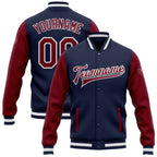 Custom Navy Crimson-White Bomber Full-Snap Varsity Letterman Two Tone Jacket photo 1