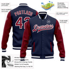 Custom Navy Crimson-White Bomber Full-Snap Varsity Letterman Two Tone Jacket photo 5