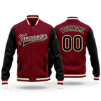 Custom Crimson Black-Cream Bomber Full-Snap Varsity Letterman Two Tone Jacket