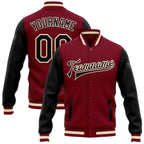 Custom Crimson Black-Cream Bomber Full-Snap Varsity Letterman Two Tone Jacket photo 1