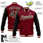 Custom Crimson Black-Cream Bomber Full-Snap Varsity Letterman Two Tone Jacket photo 5