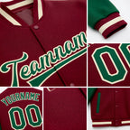 Custom Crimson Kelly Green-Cream Bomber Full-Snap Varsity Letterman Two Tone Jacket detail