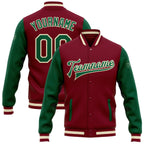 Custom Crimson Kelly Green-Cream Bomber Full-Snap Varsity Letterman Two Tone Jacket photo 1